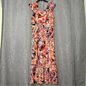 chinese dress ladies Iman Global Chic Luxury Resort Knockout Maxi Dress and Necklace Navy Floral / 2X main image 0
